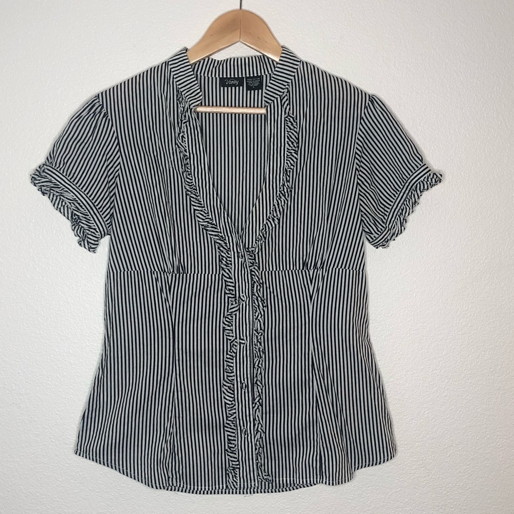Vanity L Black & White striped button down shirt